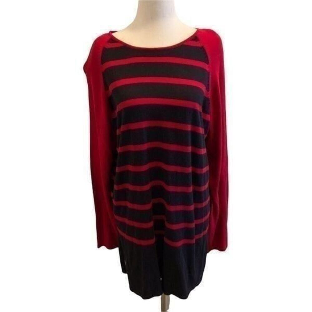 Valerie Stevens WOMENS Tunic Sweater Black  Red Size Medium Pullover Raglan
